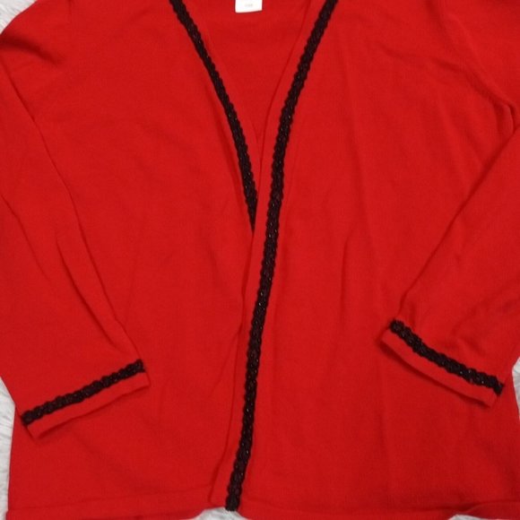 Jones New York Womens Sweater Cardigan Red S Open Front Stretch‎ Lace Small - Picture 3 of 8